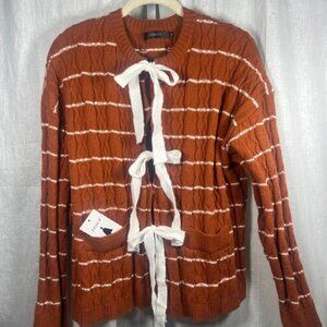 NWT Zesica Long Sleeve Open Front Cardigan Sweater in Brown Stripe - Size XL